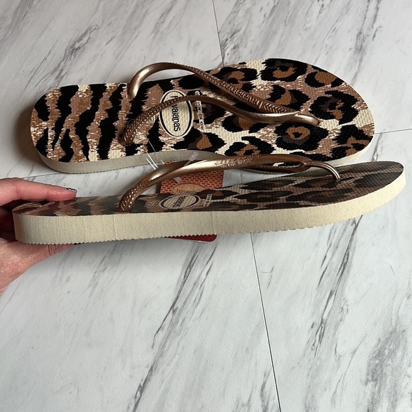 Havaianas Leopard brown cheetah leopard slim size 11/12 EU 43/44 flip flops - Picture 2 of 6